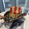 Star men's and women's western denim new straw hat star striped outdoor sunshade sun protection hat jazz hat