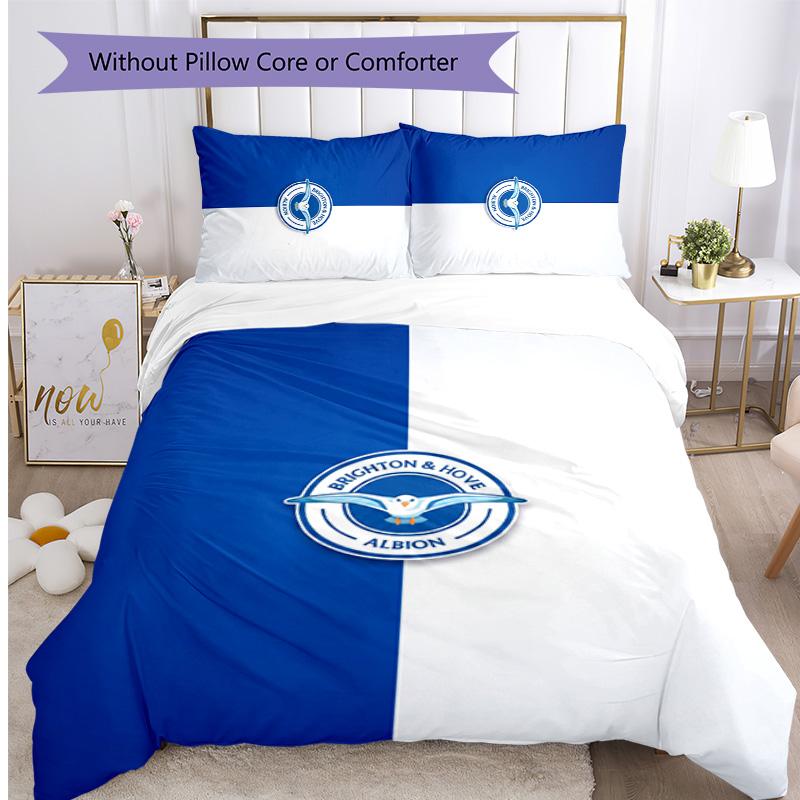 Brighton & Hove Albion Football Printed 3 Pieces Bedding Set, Comfortable Skin Friendly Bedroom Duvet Cover Set