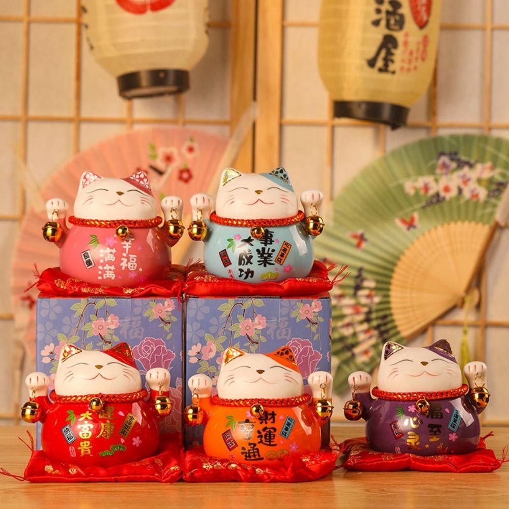 Ceramic Cat Money Bank Chinese Style Desktop Decoration Save Money Jar Kitten Statue Opening Gift
