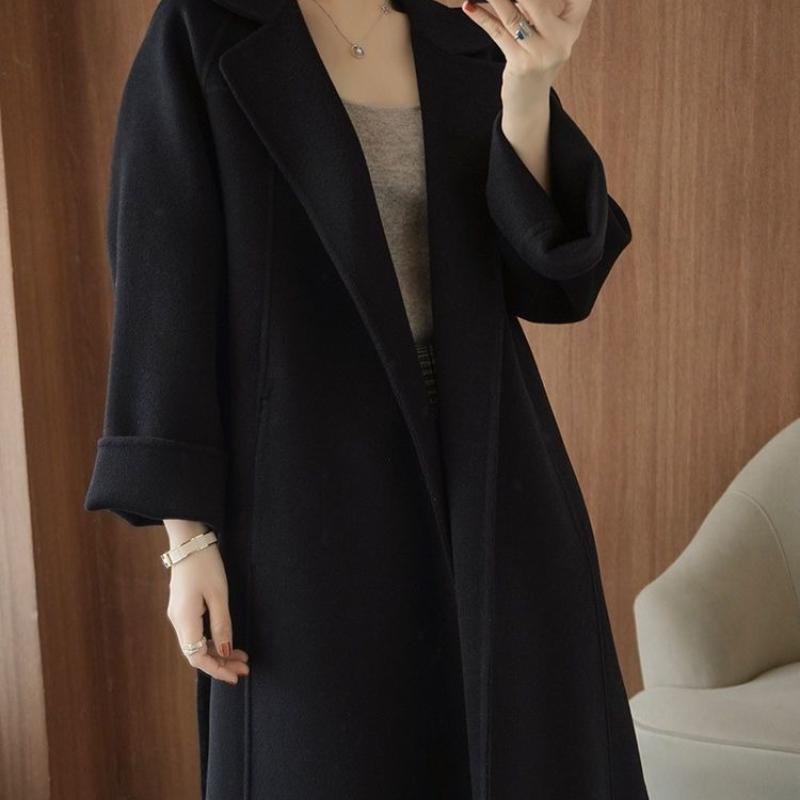 Autumn Winter Long Over-the-Knee Loose Plus-Size High-End Woolen Coat for Women