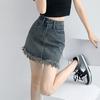 UniqueRaw Edge Package Hip A-line Bustier Skirt Retro Design Sense Tassel High-waisted Peplum Short Skirt Ladies Summer Fashion Denim Short Skirt