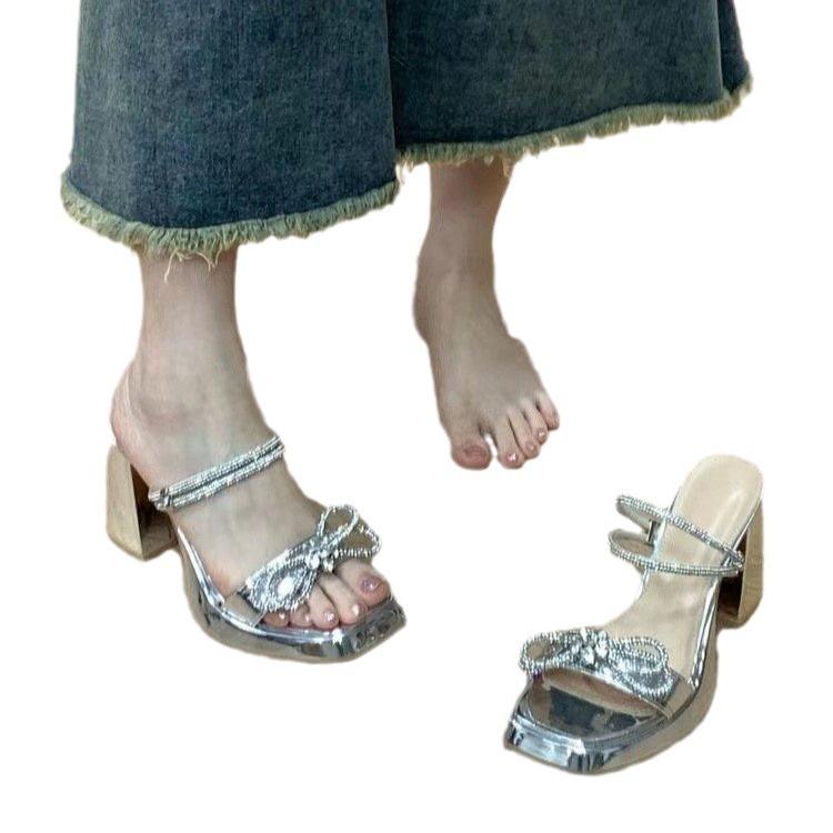 Летние новые толстые босоножки на высоком каблуке с юбками для женщин, носить высококлассные тапочки