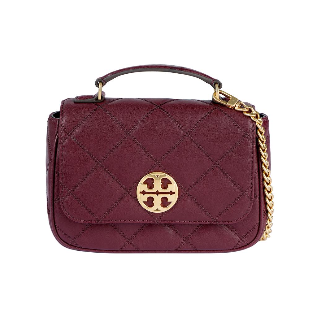 Tory Burch TB-Willa Chain Quilted Caviar Leather Messenger Bag Women bags Burgundy 87861-639