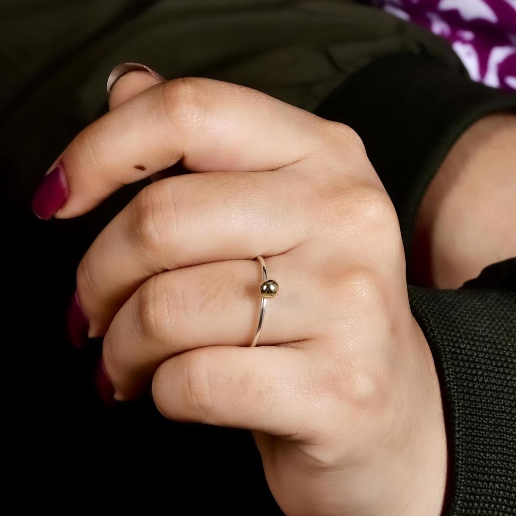 Двухцветное латунное кольцо-шарик из стерлингового серебра 925 пробы, минималистичное кольцо для stacking, подарок для нее, любовь, годовщина.