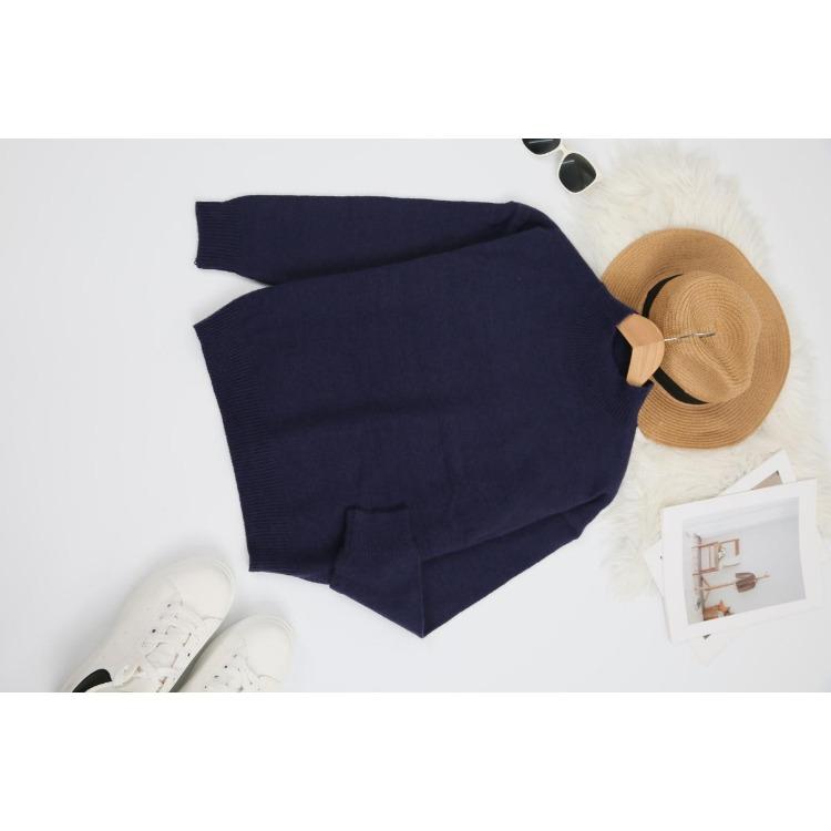 Solid Color Loose Knit Top Semi High Neck Pullover Long Sleeved Sweater Women Autumn and Winter