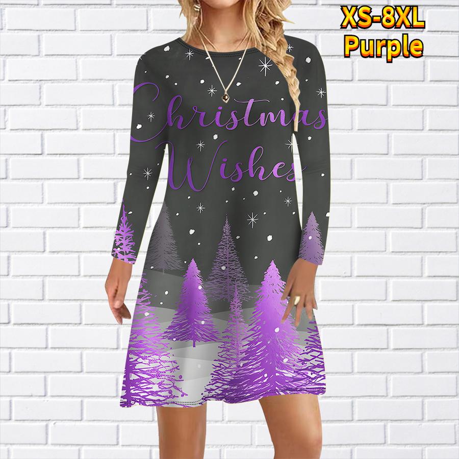 Женское повседневное платье с принтом рождественской елки и снега Платья для женщин с круглым вырезом и коротким рукавом Платье размера плюс