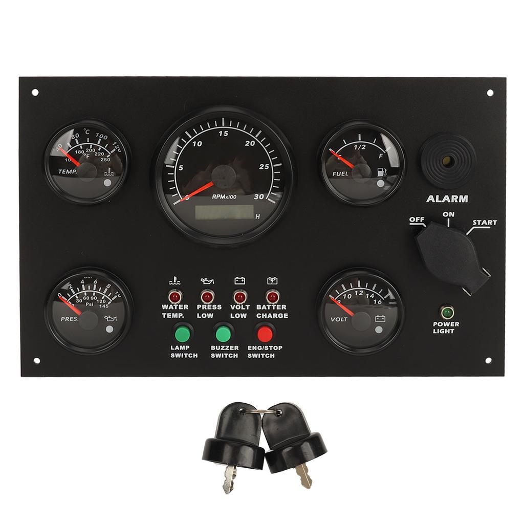 300x190mm Engine Boat Instrument Panel Water Oil Temperature Oil Level Voltage Tachometer 5 Gauge Set for Yachts RVs