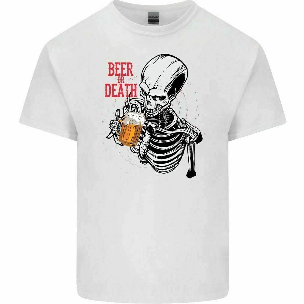 Beer or Death Funny Alcohol Skull Skeleton Halloween T Shirt New 100 Cotton Short Sleeve ONeck Tshirt Casual Unisexs Top
