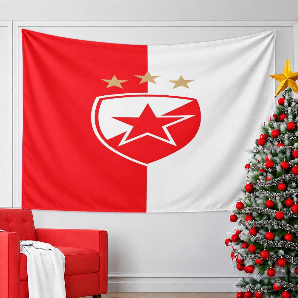Red and White Star Shield Design Pattern Wall Hanging Tapestry Decorative Tapestry Home Decor for Bedroom and Living Room