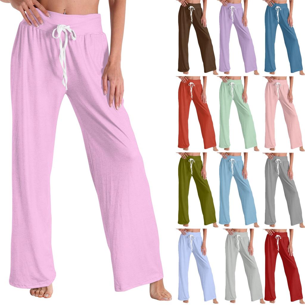 Женские модные повседневные удобные пижамные штаны, однотонные, с принтом, на шнурке, широкие брюки