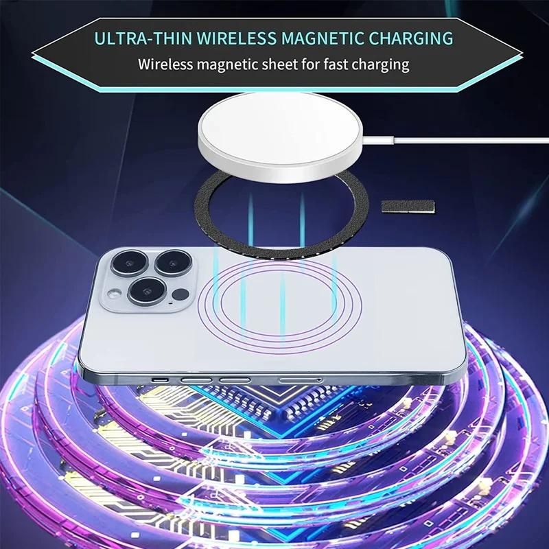 Magnetic Metal Plate Sheet Universal Circle Ring Sticker Compatible MagSafe Wireless Charging Car Phone Mount For iPhone 15
