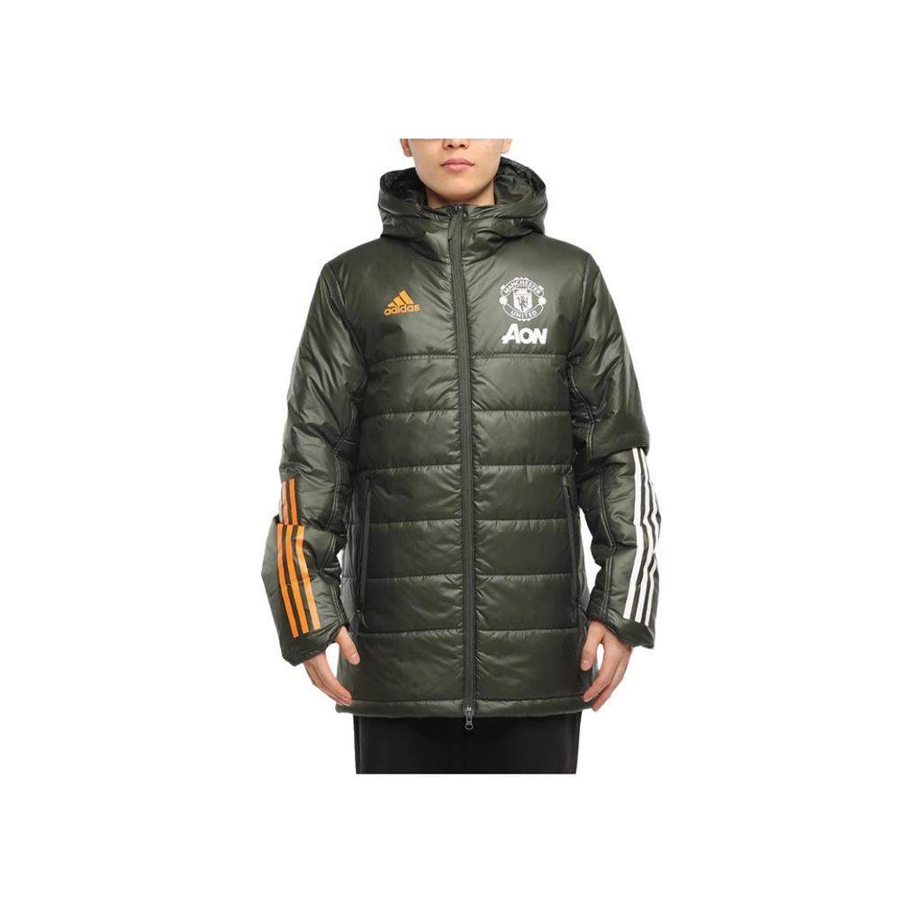 Adidas Mufc Outdoor Sports Hooded Cotton Jacket Winter Men Jacket Military-Green FR3682