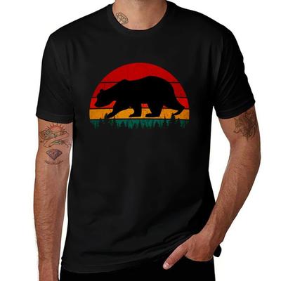 California Bear Retro Vintage Sunset Forest Tshirt Festival Short Sleeve Tshirt