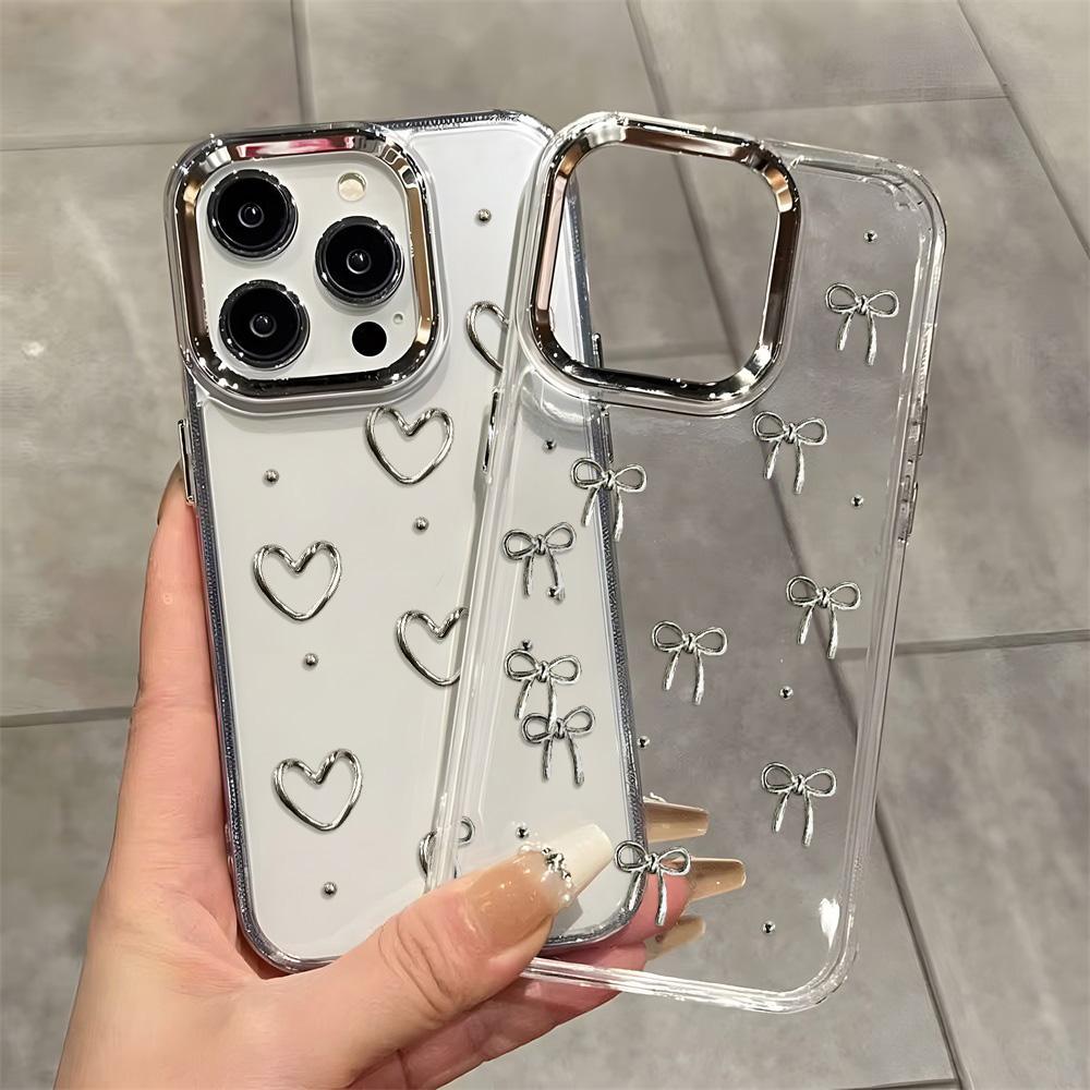 Модный Изысканный Чехол для Телефона с Бантиками и Сердечками для IPhone 17 Air 16 Pro Max 15 Pro 14 13 12 11 Прозрачный Защитный Чехол-Оболочка