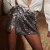 Женская весенняя мода серебряная мини-юбка с высокой талией и разрезом по бокам женские юбки Mujer
