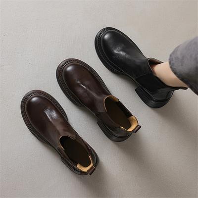 Модные новые осенне-зимние женские ботинки из натуральной кожи с круглым носком, женская модная платформа, женские ботильоны на высоком каблуке, челси