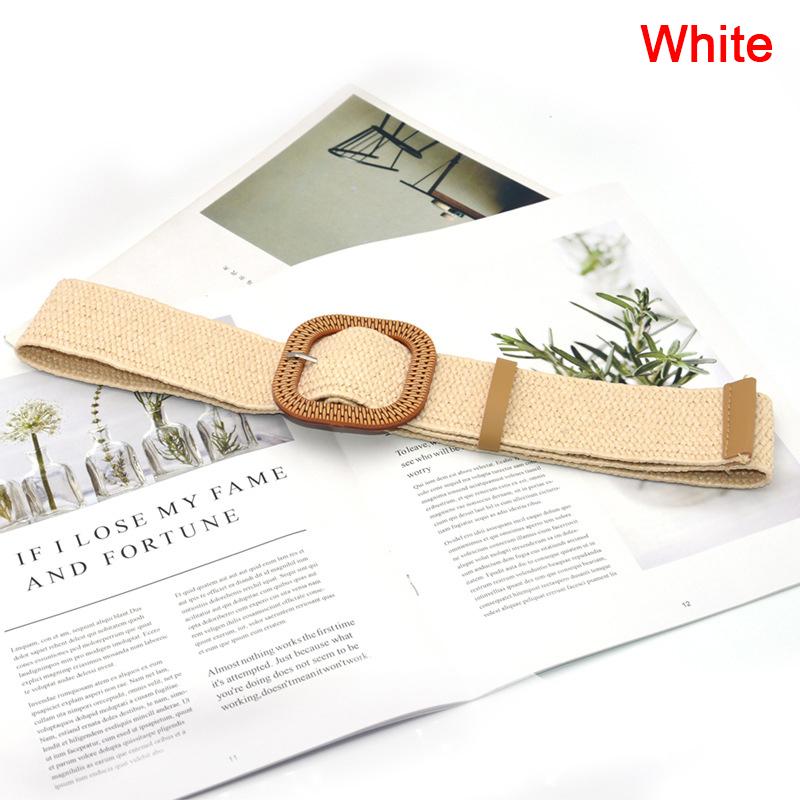 Летний женский эластичный плетеный ремень с квадратной пряжкой, винтажный соломенный ремень в стиле бохо, платье, ремень