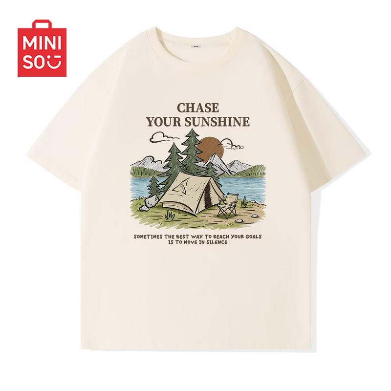 MINISO Мужская летняя свободная футболка с круглым вырезом