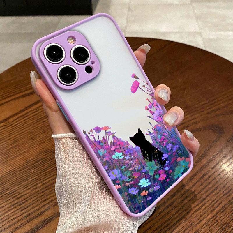 Черный кот Пейзаж Чехол для телефона Для iPhone 16 17 Pro Max 15 14 Pro Max Plus 13 12 Mini 11 Pro Max Мультяшный Ударопрочный Задние крышки
