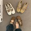 Flat-bottomed Gentle Evening Shoes French Cream Yellow Pig's Trotters Single Shoes Women's Spring and Autumn Soft-soled Split-toed Mary Jane Grandma L