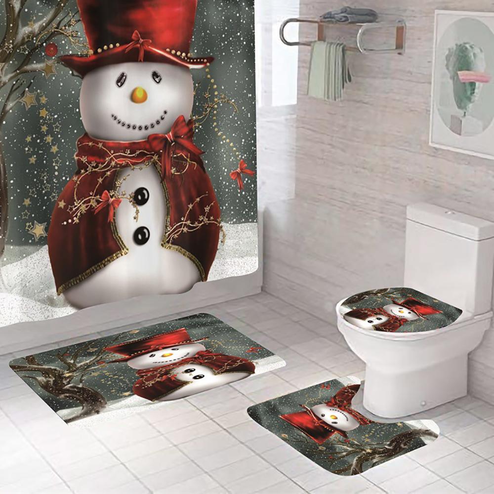 3 шт. Рождественский набор ковриков для ванной Нескользящий коврик для ванной Крышка для унитаза Рождественский декор