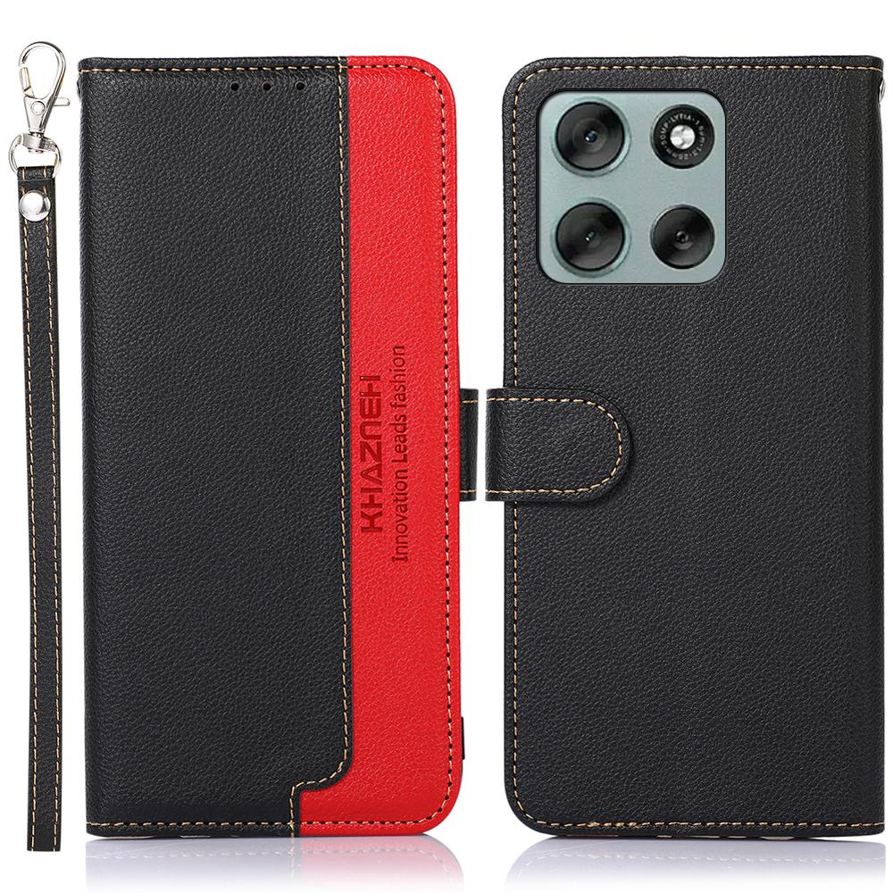 KHAZNEH For Motorola Moto G56 5G Case RFID Blocking Wallet PU Leather Phone Cover with Strap