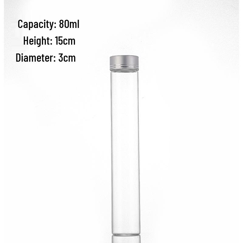 High-Transparency Glass Control Bottle with Silver Cut-Line Aluminum Cap, Portable 30mm Sealed Agarwood Display Bottle.