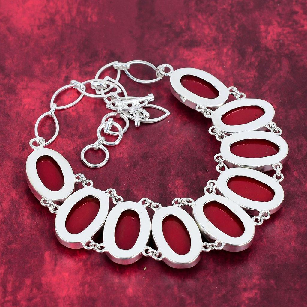 Ювелирные изделия из стерлингового серебра 925 пробы с красным кораллом, комплект ювелирных изделий из браслета и ожерелья ручной работы для женщин, красивые украшения из драгоценных камней из красного коралла для нее