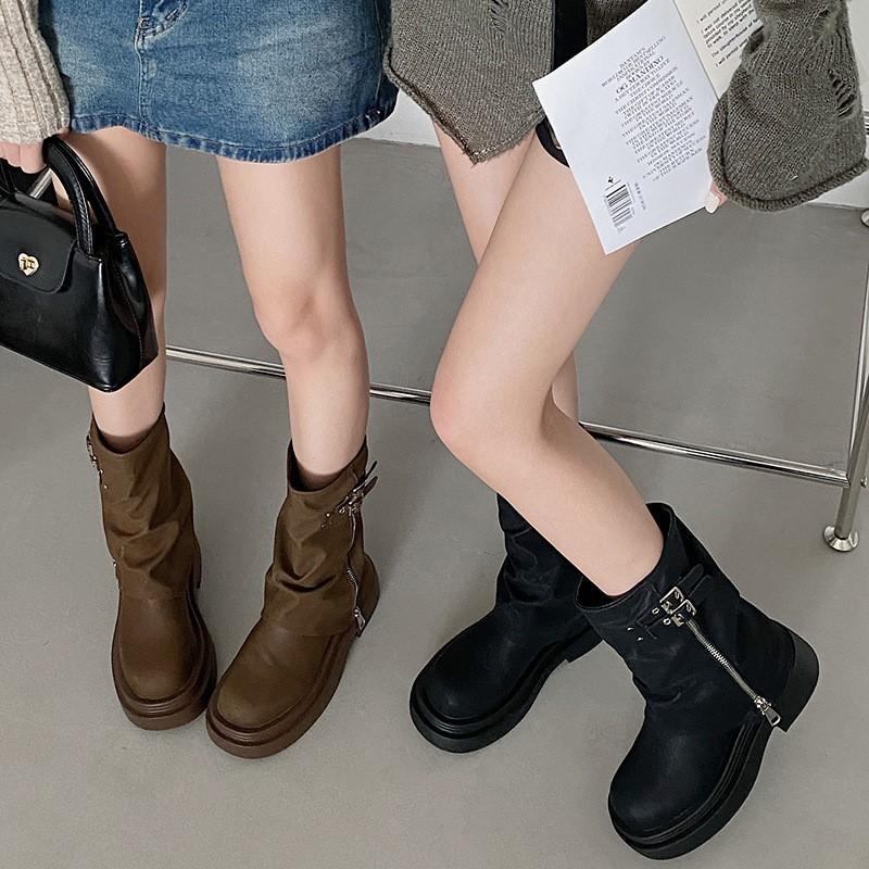 Модная женская ретро британская платформа ботинки Женские новые осенние стройнящие короткие ботинки P826