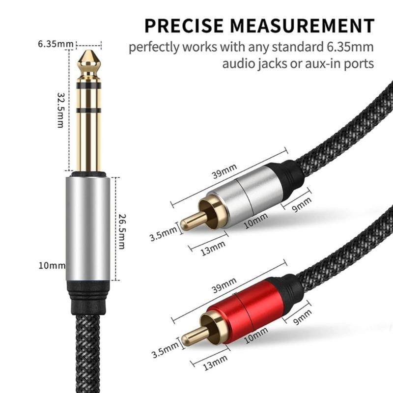 Кабель 2RCA на 6,35 мм AUX, 6,35 мм 1/4 на 2RCA Штекерный Адаптер-Разветвитель Y Стерео Звуковой Кабель для Планшетов
