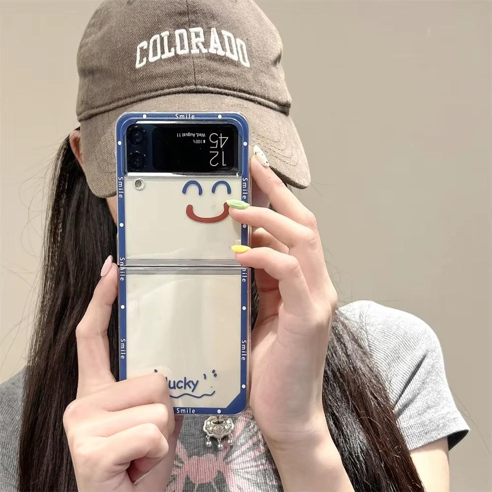 Корейский Милый Счастливый Узор Чехол для Телефона Для Samsung Galaxy Z Flip 6 5 3 4 Прозрачный Жесткий Складной Fundas Ударопрочный