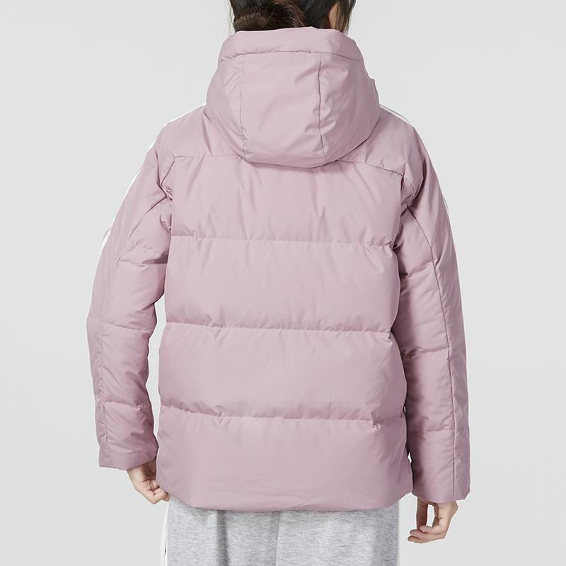 Adidas W 3St Puff Jacket Logo Striped Printed Hoodie Zip Long Sleeve Down Coat Women Jackets Pink HR8446