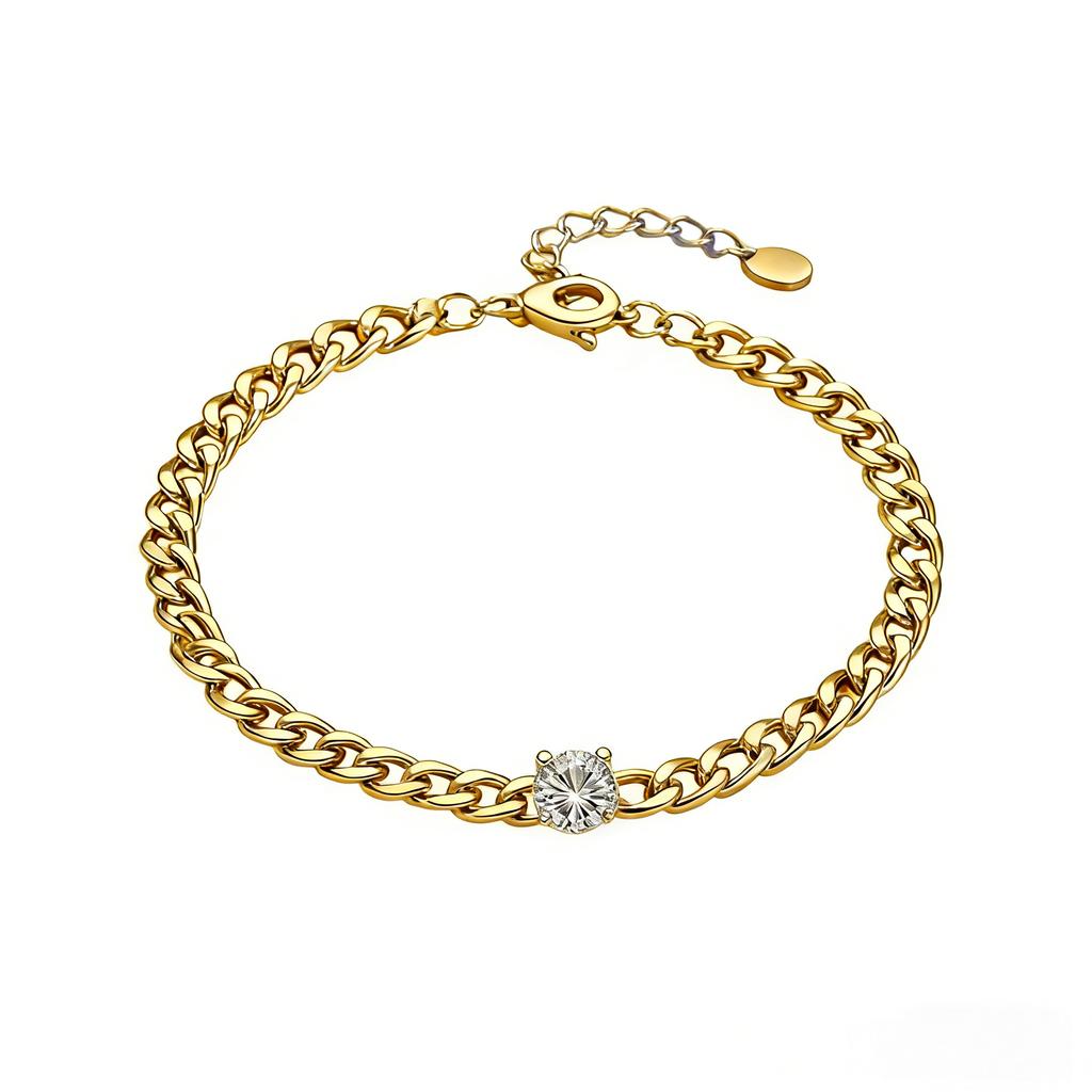18K Gold Plated 925 Sterling Silver Bracelet, Solitaire 0.5CT Moissanite Chain Bracelet for Women