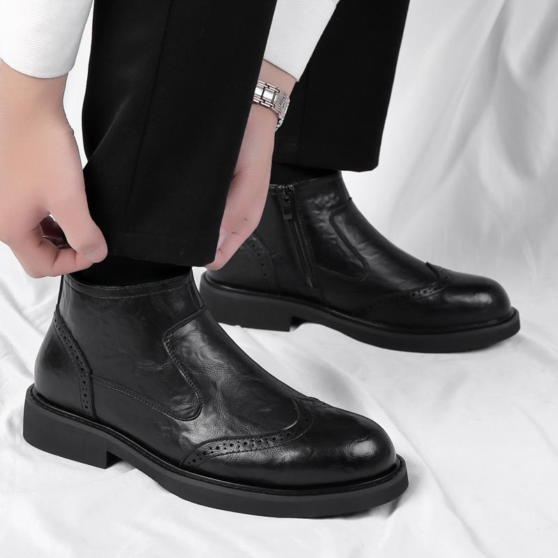 Модные мужские кожаные ботильоны, мужские короткие ботинки в британском стиле, высокие деловые туфли, мужские классические ботинки челси в стиле ретро