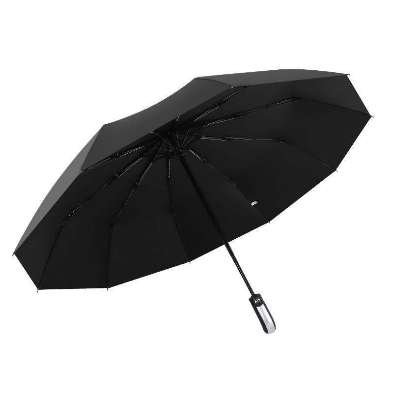 Fully Automatic Curved Handle Three-fold Student Men's Umbrella Large Oversized Double Umbrella Sun Protection Umbrella
