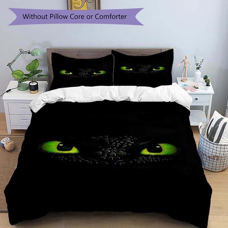 Dragon'S Eyes Print 3Pcs Bedding Setduvet Cover With 2 Bedropillowcase Home Birthday Gift