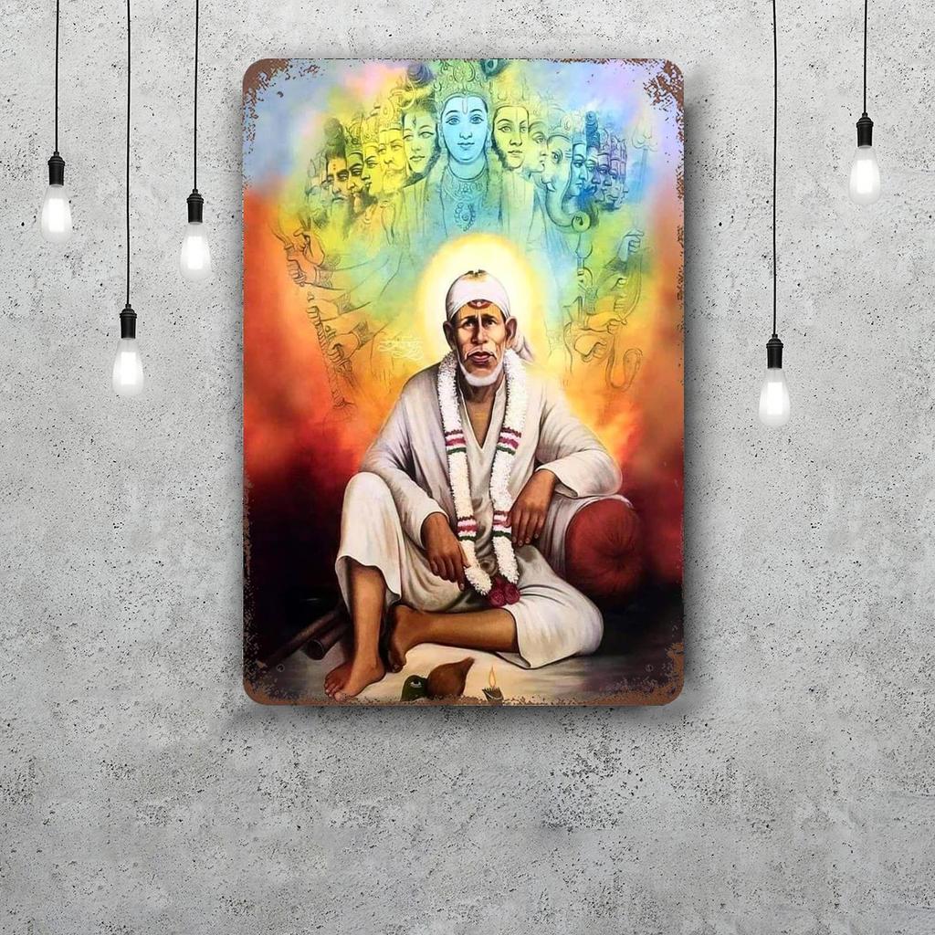 Mfoever Жестяная табличка Sai Baba Ретро Винтажная жестяная табличка Постер Декоративная табличка Металлическая пластина Настенный декор