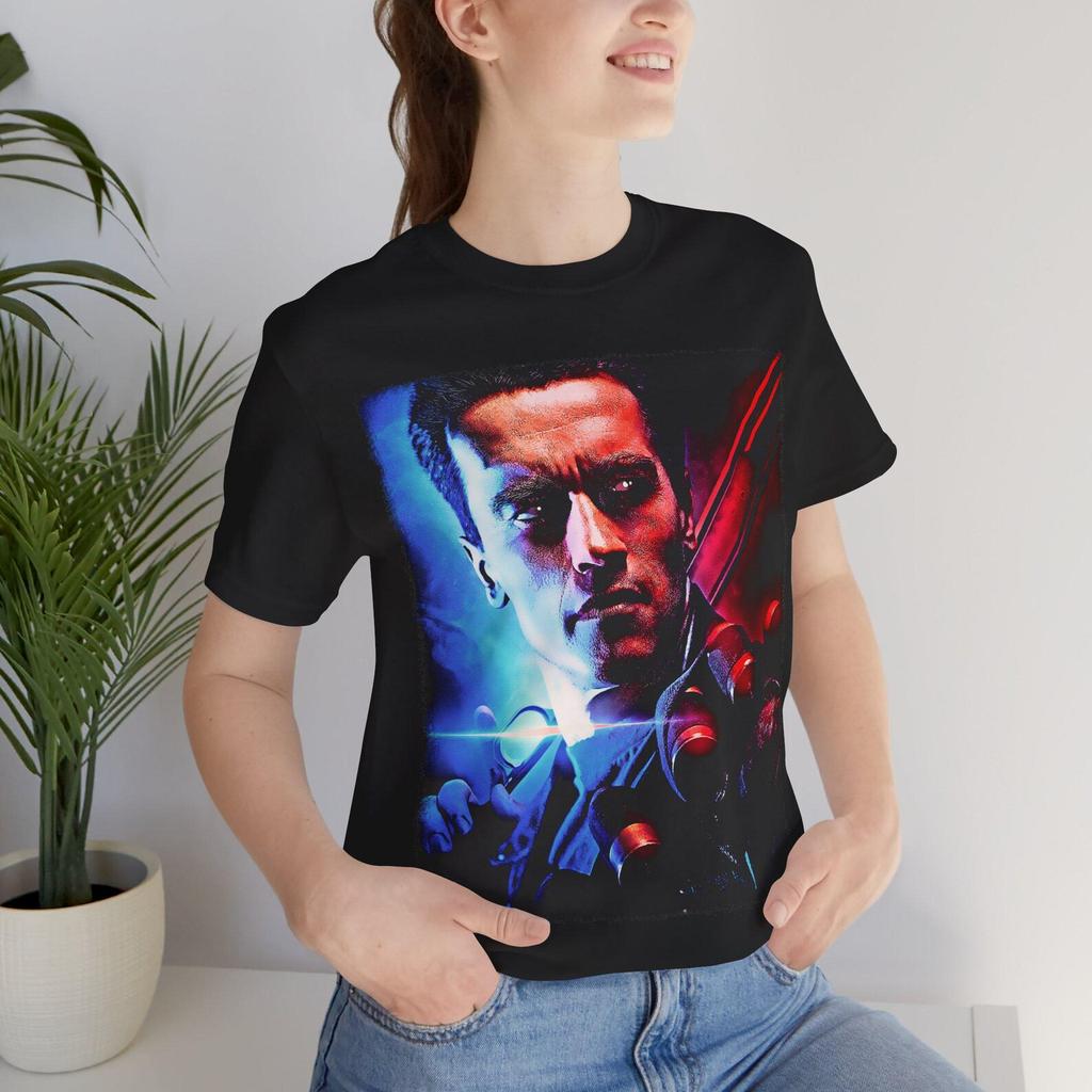 Vintage Retro 90s style Epic 90s movie pop art portrait Terminator 2 Judgment Day Unisex Tee Shirt and kids tshirt fan art for Terminator movie fans