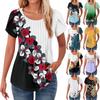Женские топы с коротким рукавом и круглым вырезом, летние рубашки с цветочным принтом, блузки для женщин, нарядные повседневные