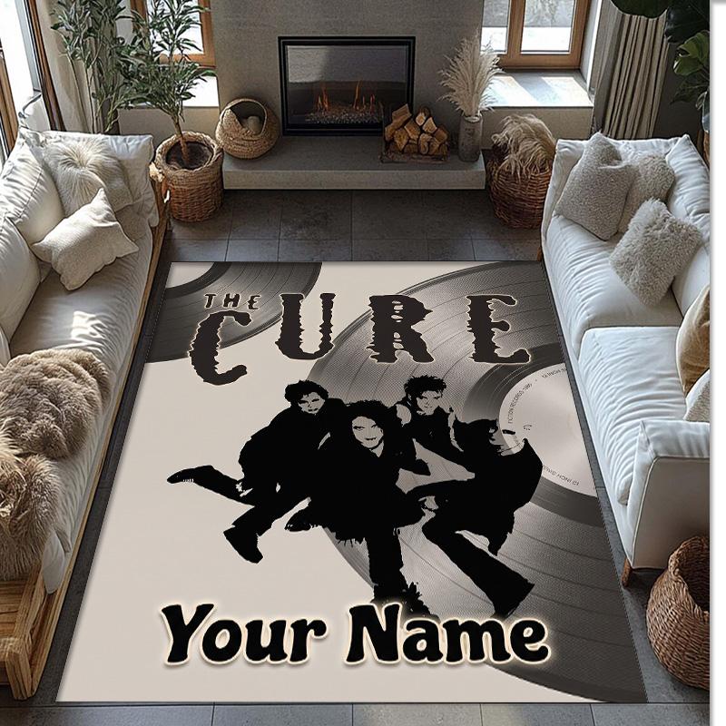 The Cure Crystal Velvet Rug, Custom Name Text Personalized Non‑Slip Floor Mat for Home Decor Gift