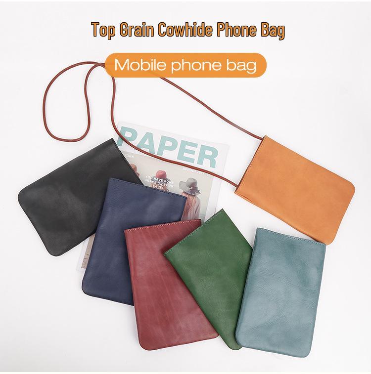 Genuine Leather Women's Mini Crossbody Cell Phone Bag - Simple, Solid Color, Versatile Shoulder Handbag for Outdoor Fashion