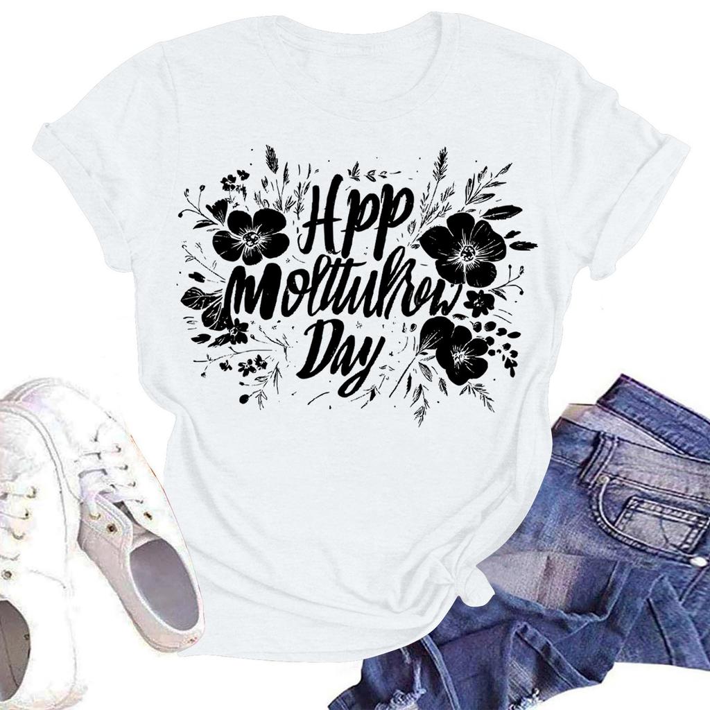 Women's Casual Fashion Street Slim Short Sleeve Mother's Day Printed T-Shirt Top
