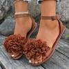 Fashion Elegant Flower Flat Sandals for Women 2025 Summer New Voyeur Women Pump Silk Shallow Ankle Buckle Sandals Shoes for Women