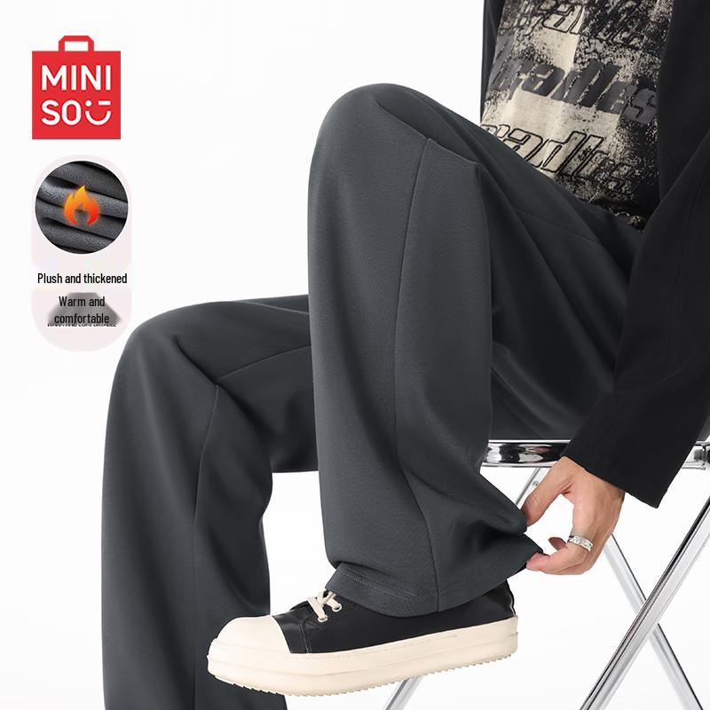 MINISO Мужские зимние утепленные флисовой подкладкой повседневные брюки прямого кроя