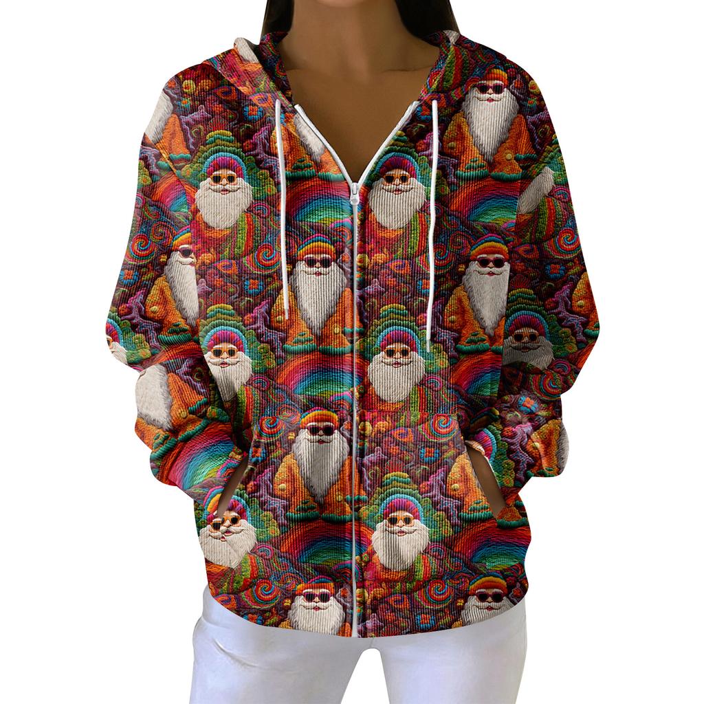 Женская повседневная модная вязаная толстовка с длинными рукавами и застежкой-молнией, с рождественским принтом