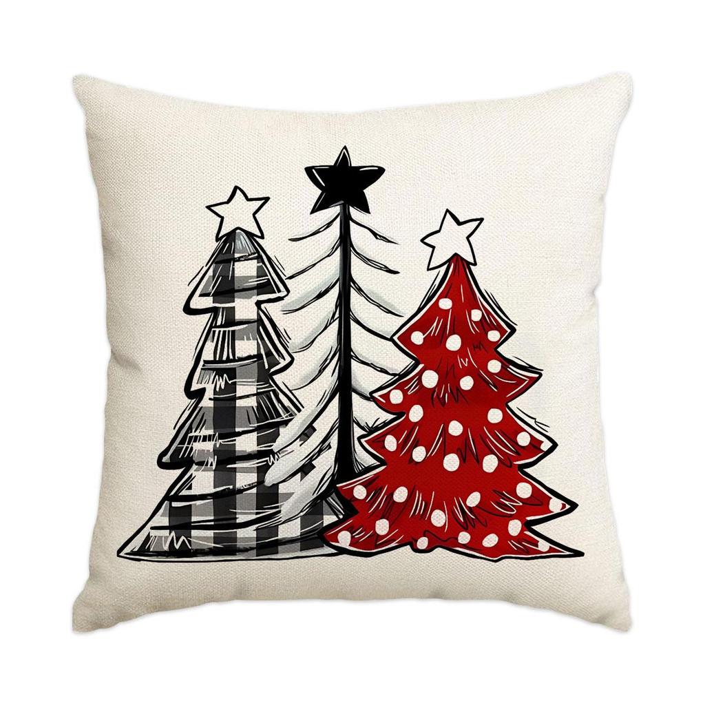 Горячая распродажа Рождественская наволочка из искусственного льна с принтом елки и снеговика - Праздничная декоративная наволочка для диванной подушки