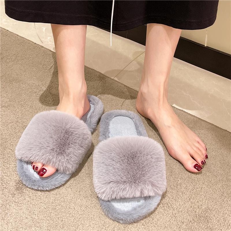 Женские домашние тапочки осень-зима с мехом, нескользящие повседневные домашние туфли на плоской подошве, однотонные женские шлепанцы, теплая обувь