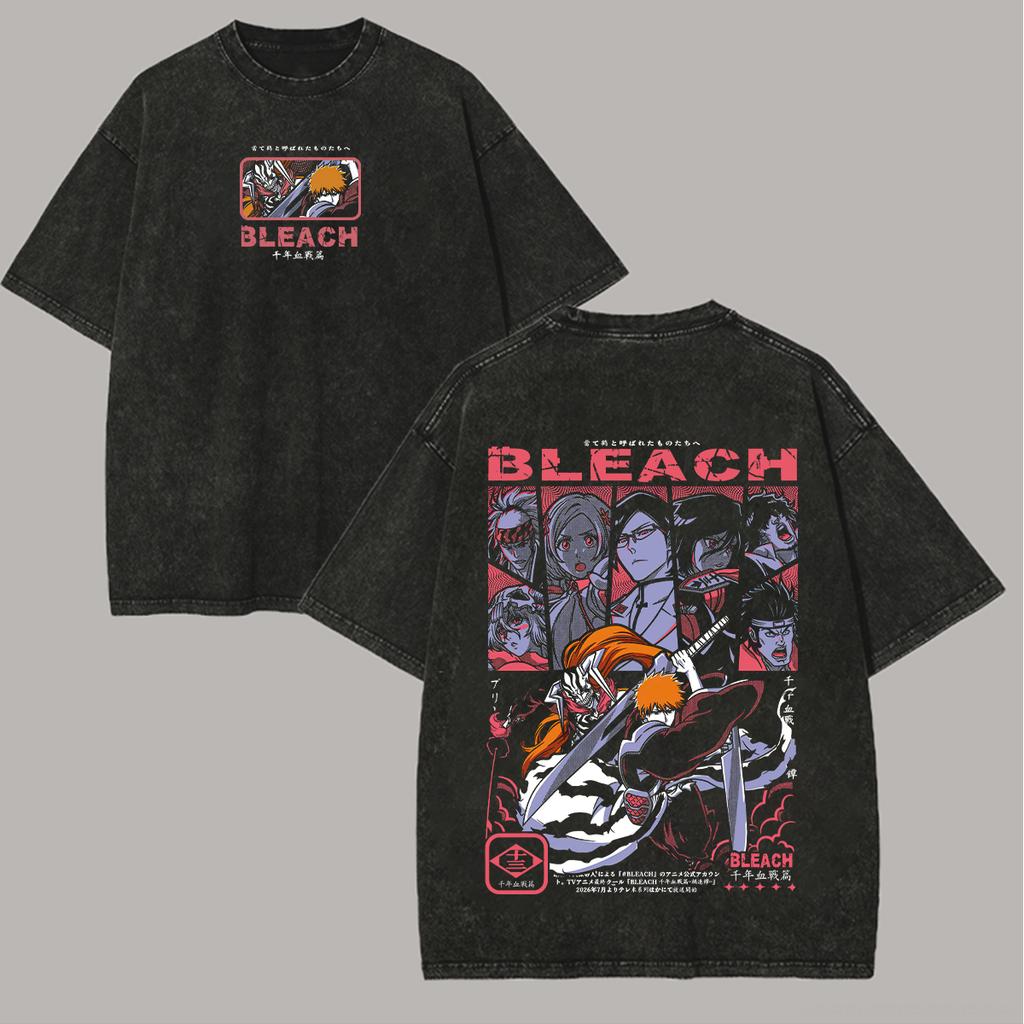 Bleach Anime Lover Washed Tshirt Year round clothing personality Clothes Plus Size Unisex NewModel Couples high quality soft