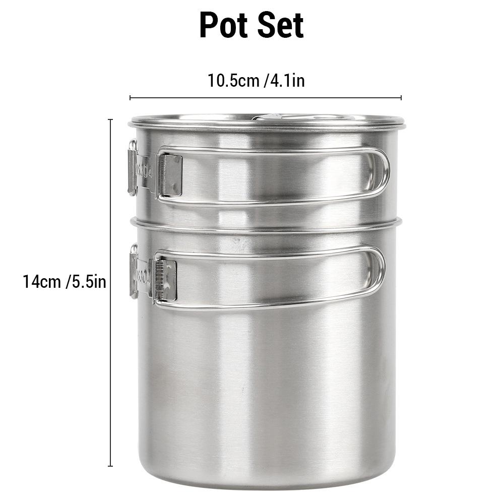Stainless Steel Cookware Set Camping Cup Outdoor Portable Cooking Pot 2-3 People Camping Cookware