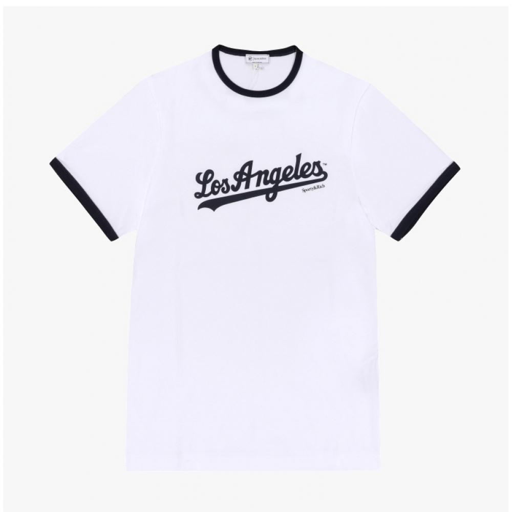 SporTy Rich DodgerS Ringer Women S T ShirT Wh50 whiTe Dark Navy